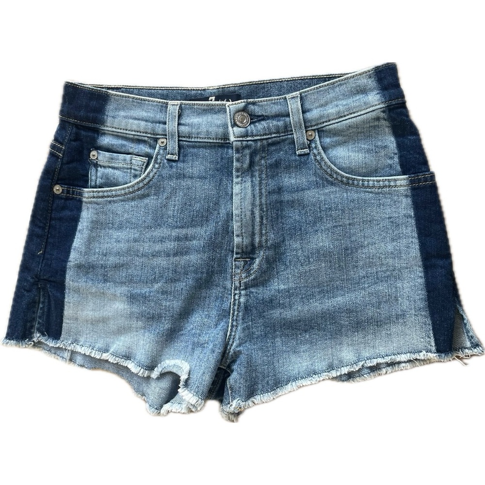 7 FOR ALL MANKIND | 26 / S | Two Tone Denim Jean Raw Hem Cut Off Shorts